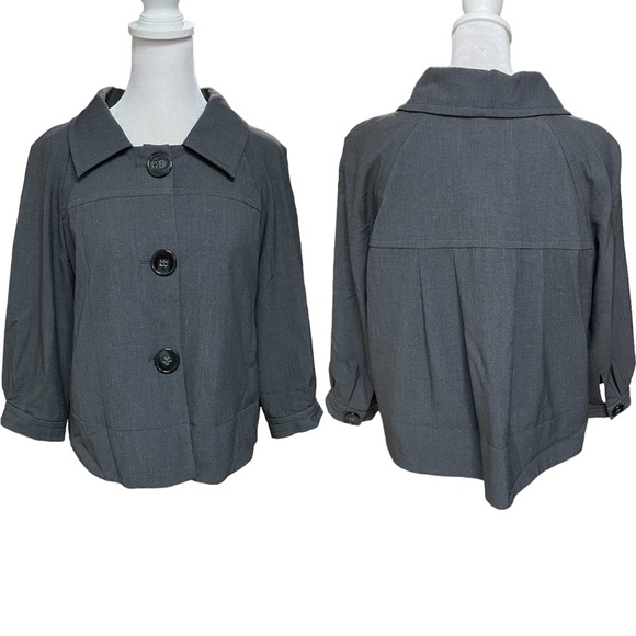 Larry Levine Stretch Gray 3/4 Sleeve Button Front Blazer Size Medium - Picture 1 of 14